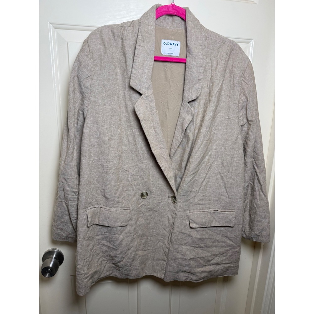 Old Navy Womens XXL Linen Blend Double Breasted Blazer Oatmeal Beige Jacket